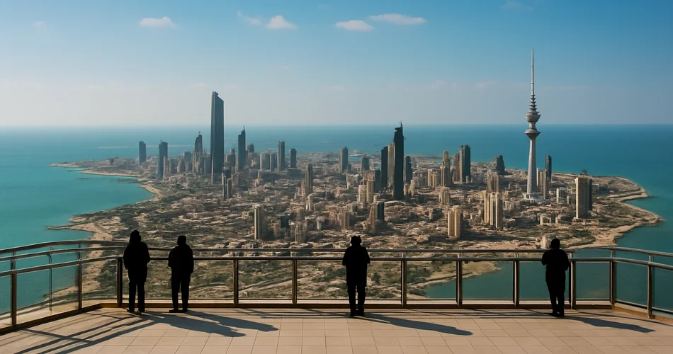 A high observation deck overlooks Kuwait City and the Gulf.